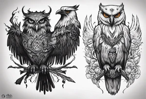 The demon Stolas in his owl and raven form tattoo idea