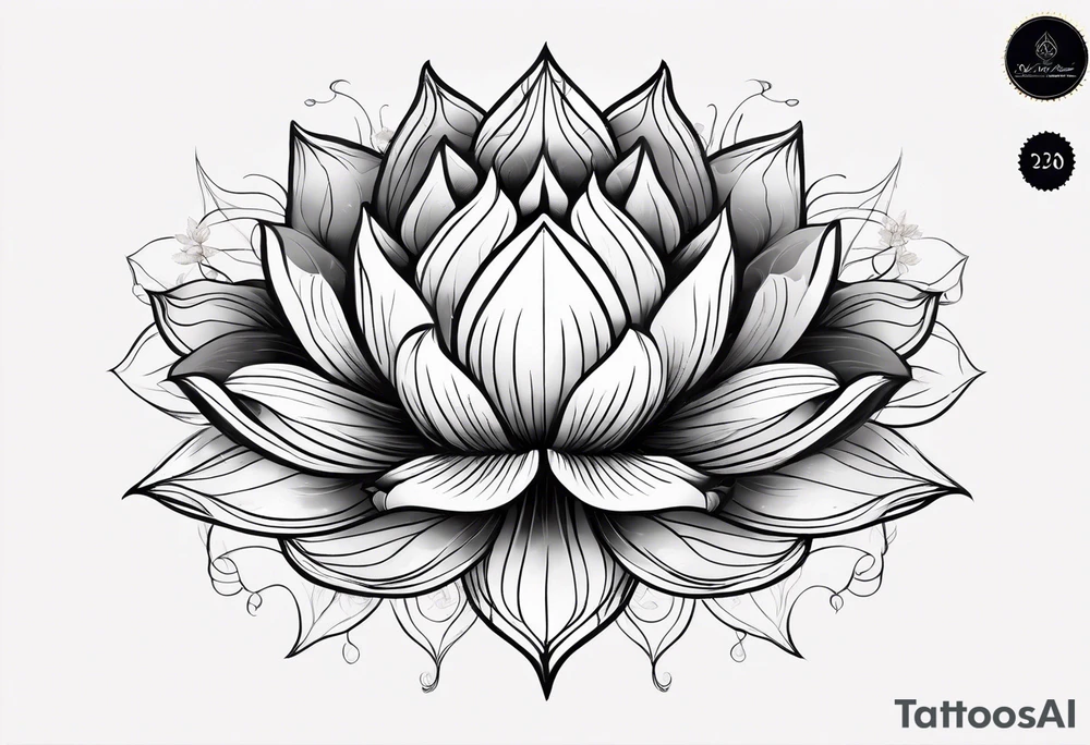 lotus flower with thin lines masculine design tattoo idea