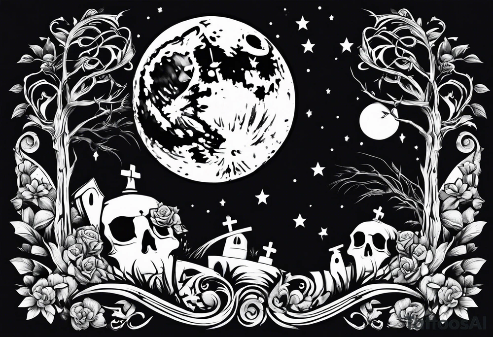 graveyard with moon tattoo idea