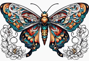 Moth flying around and winding vines tattoo idea