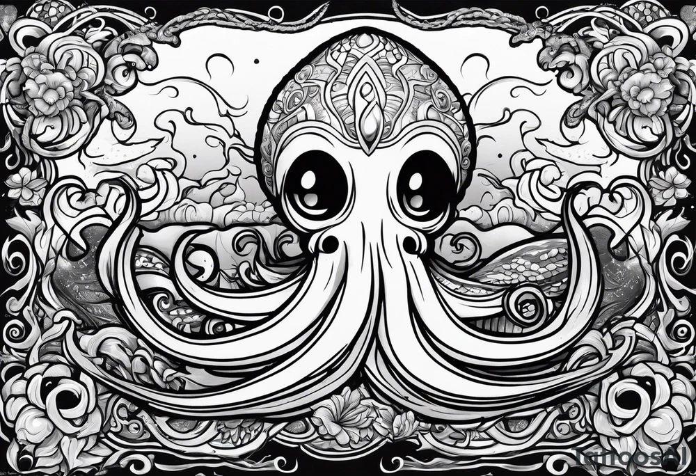 squid using lowbrow art style tattoo idea