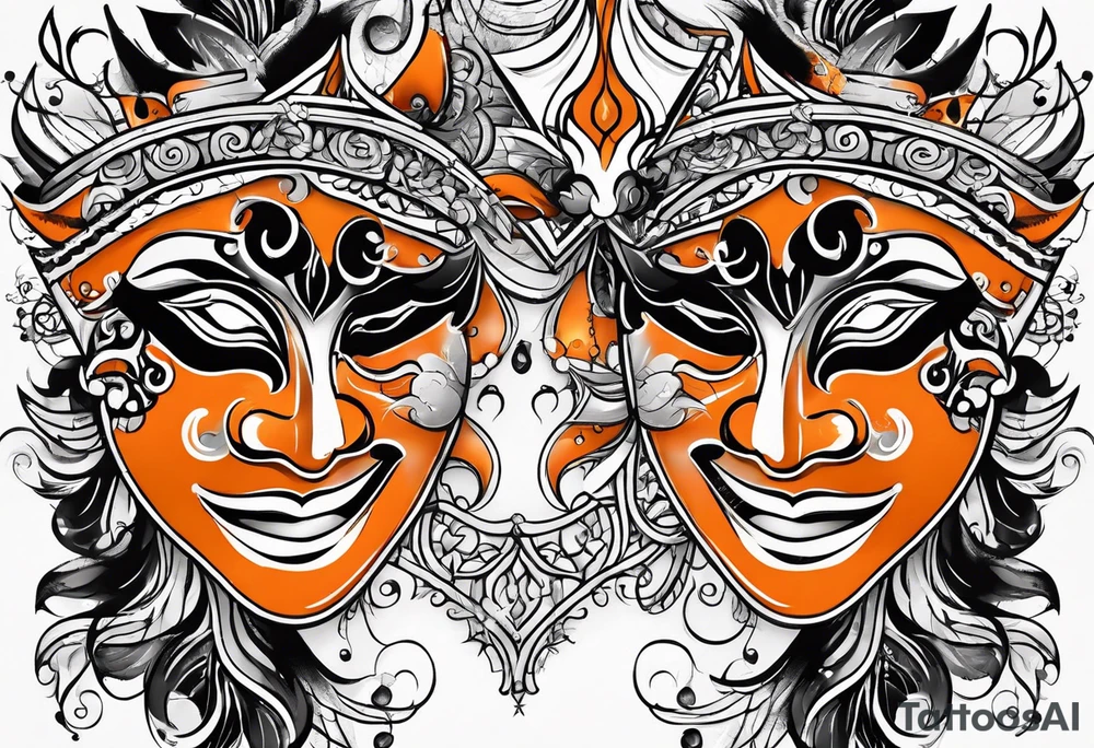 Laughing mask that is orange and black simplistic tattoo idea Laughing mask that is orange and black simplistic tattoo idea