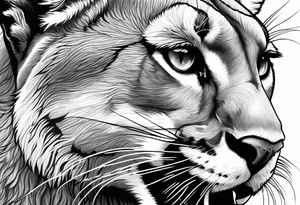 roaring mountain lion head, wilderness background tattoo idea