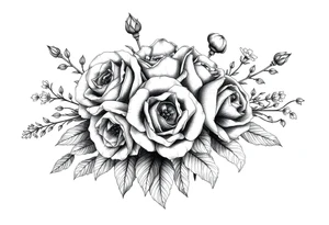 vintage bouquet of wild roses and meadow flowers with morning dew tattoo idea