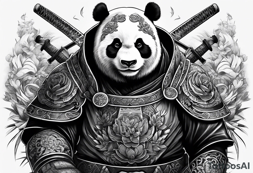 panda samurai, full panda body tattoo idea
