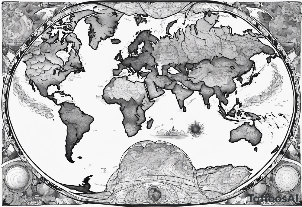 the earth with a flat map design without borders with light shading tattoo idea the earth with a flat map design without borders with light shading tattoo idea
