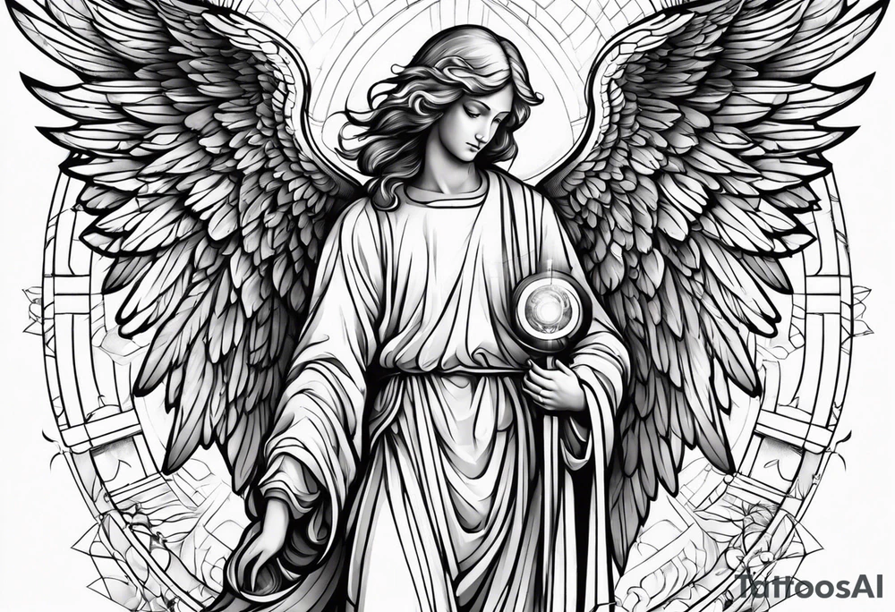 guardian angel with light backround for men tattoo idea