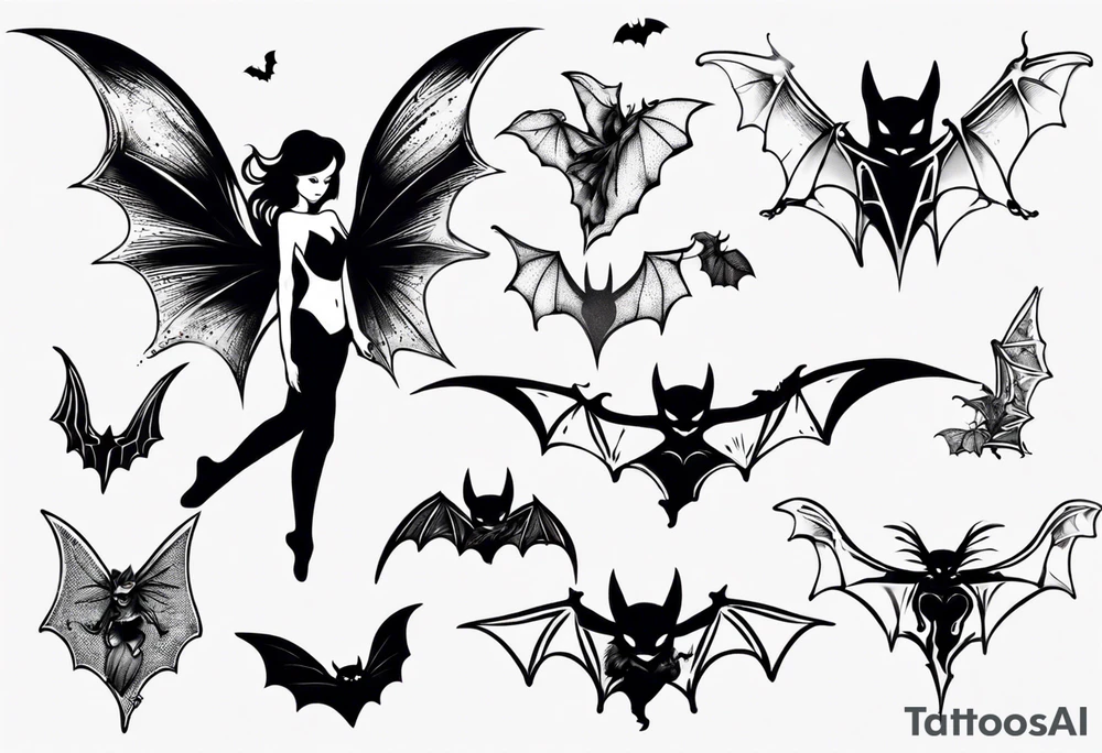 fairy flying over bat tattoo idea