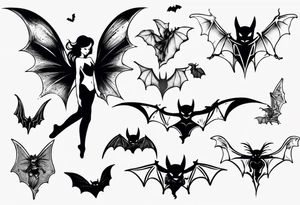 fairy flying over bat tattoo idea