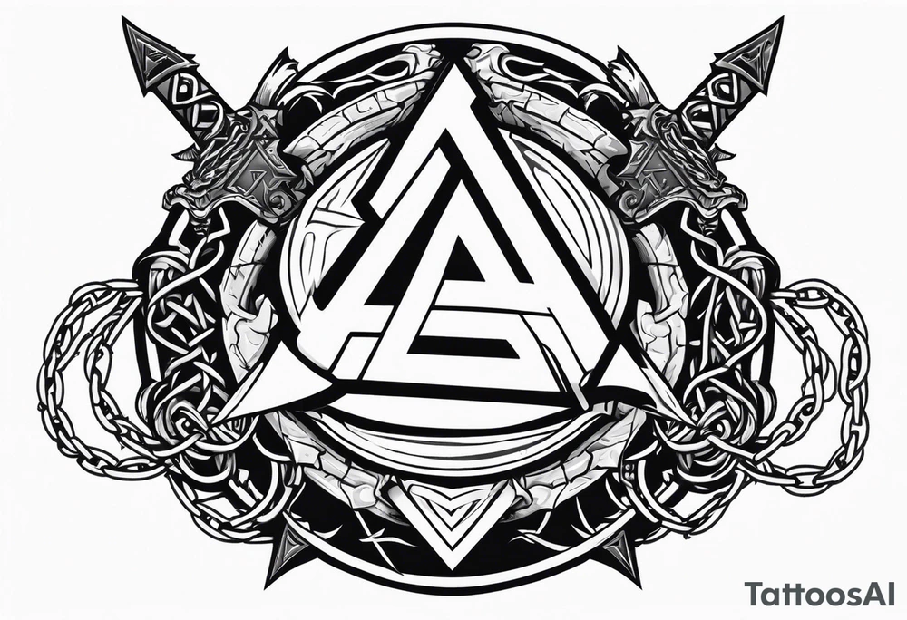 Valhalla sword shield dragon axe Valknut barbed wire chains tattoo idea Valhalla sword shield dragon axe Valknut barbed wire chains tattoo idea