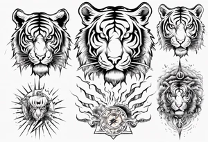 Tiger design with lightning and the sun for a forearm sleeve tattoo idea
