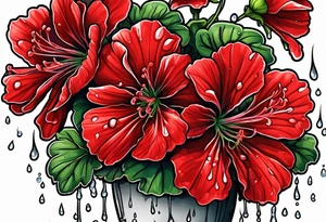 Red geraniums with rain dripping off tattoo idea