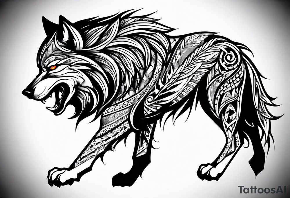 Side view Angry tribal  wolf tattoo idea