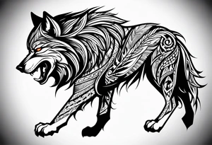 Side view Angry tribal  wolf tattoo idea