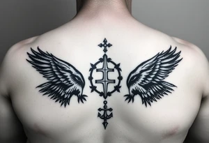 Chest tattoo, two ravens and icelandic symbols, dark brest tattoo tattoo idea