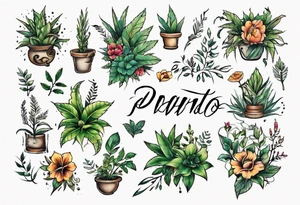 Word ‘Powered’ with plants tattoo idea