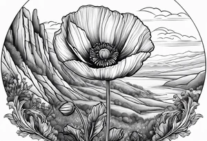 Poppy growing on cliff tattoo idea