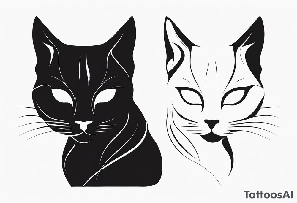 Two cat silhouettes. One gray and one fully black tattoo idea Two cat silhouettes. One gray and one fully black tattoo idea