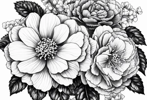 Begonia flower, hydrangeas, marigold tattoo idea