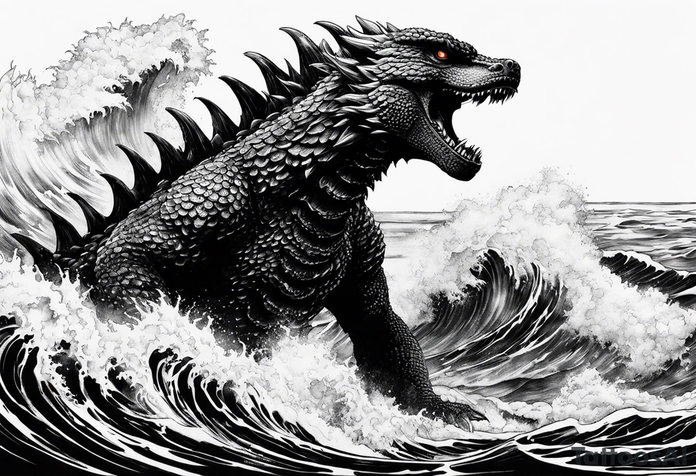 1995 Godzilla in the ocean tattoo idea