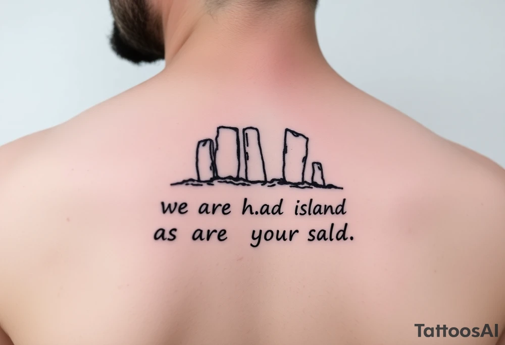Orkney standing stones and the words "we are the island, after all" tattoo idea