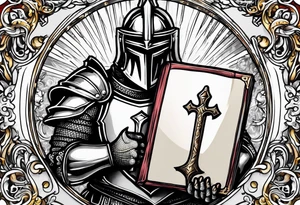 a knight holding the bible as a shield tattoo idea