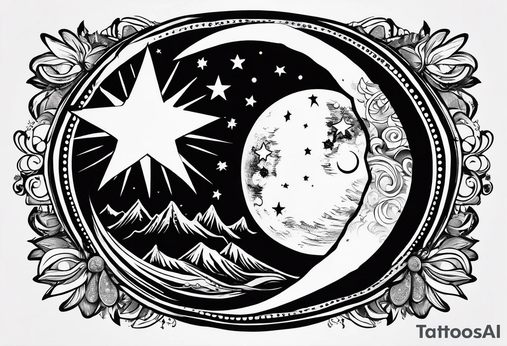 1 small sun, star, moon and the words, "My Blood, Your Blood, Our Blood" tattoo idea
