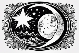 1 small sun, star, moon and the words, "My Blood, Your Blood, Our Blood" tattoo idea