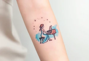 woman playing piano under the stars tattoo idea