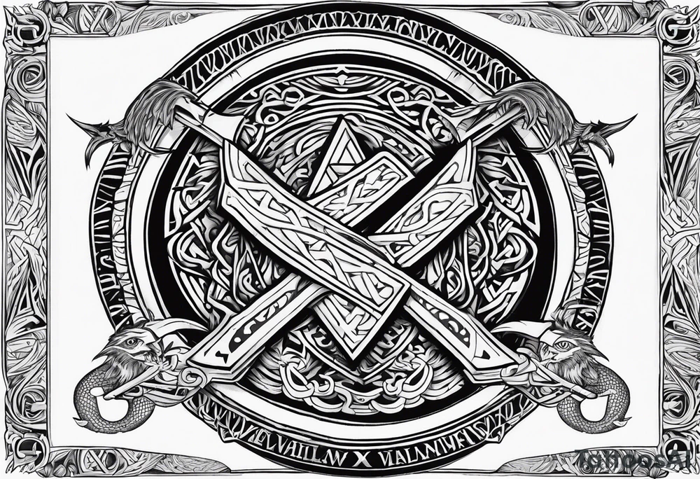 Valhalla sword shield dragon axe Valknut helm of awe tattoo idea Valhalla sword shield dragon axe Valknut helm of awe tattoo idea