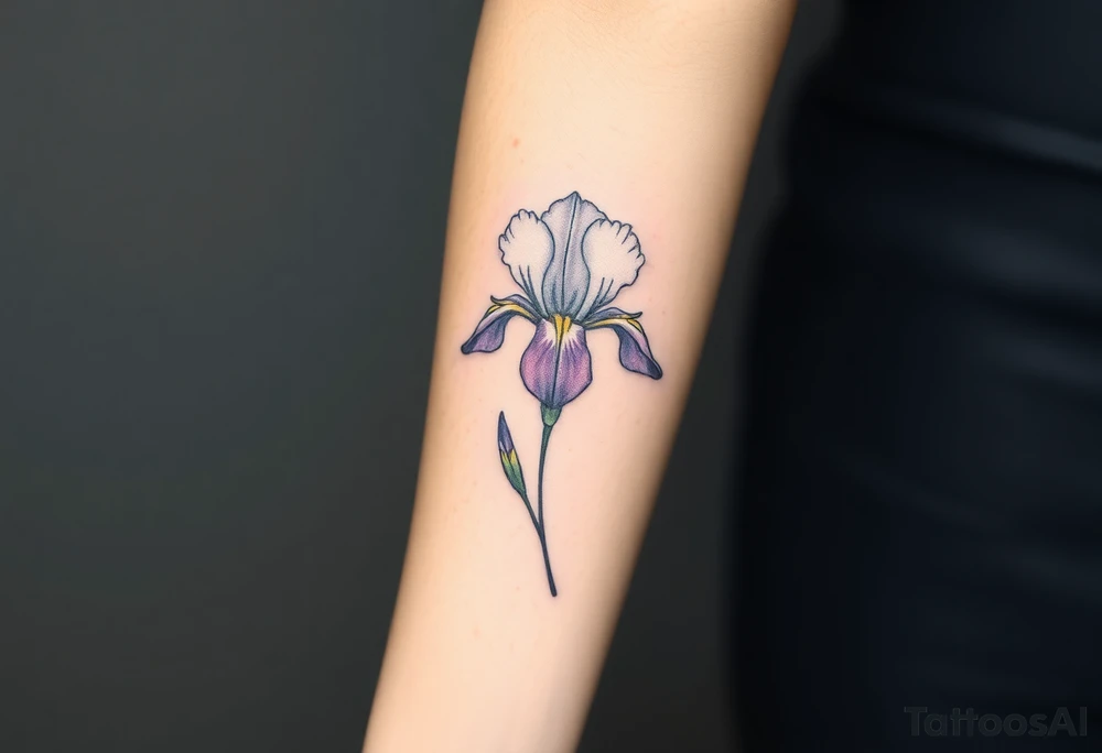 iris flower with the name iris written in the stem of the flower tattoo idea