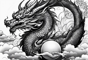 asian dragon holding a sphere, surrounded by cloud tattoo idea
