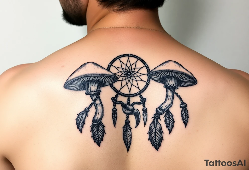 Mushrooms with dreamcatcher tattoo idea