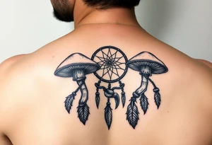Mushrooms with dreamcatcher tattoo idea