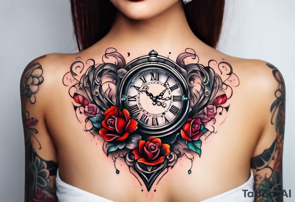 Heart with clock hands on 8 and 5 tattoo idea