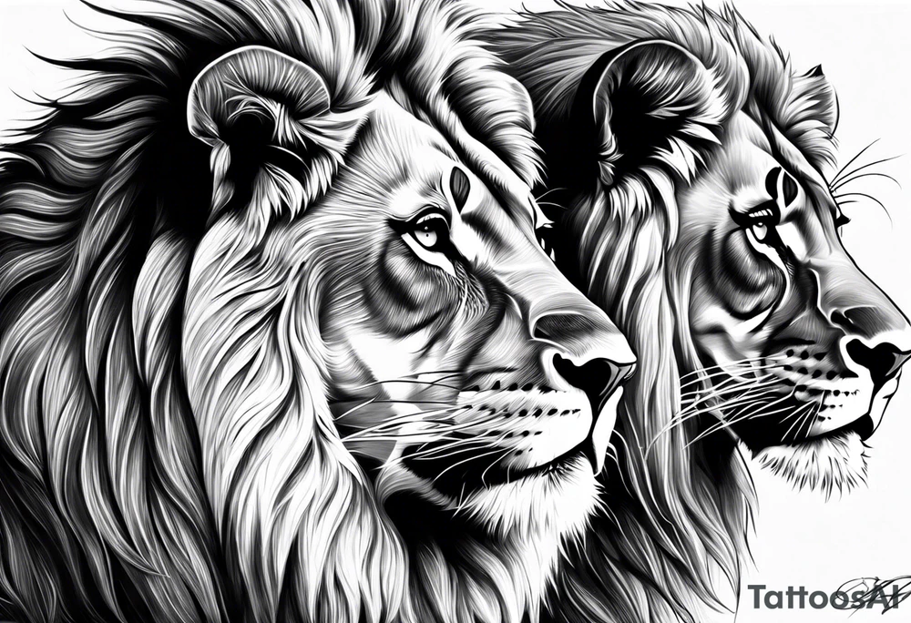 Realistic lion and lioness
bonding add the date 09/22/2012 into the fur tattoo idea