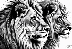 Realistic lion and lioness 
bonding add the date 09/22/2012 into the fur tattoo idea