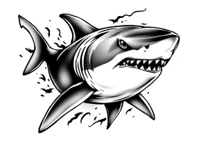 Masculine strong great white shark flowing tattoo idea