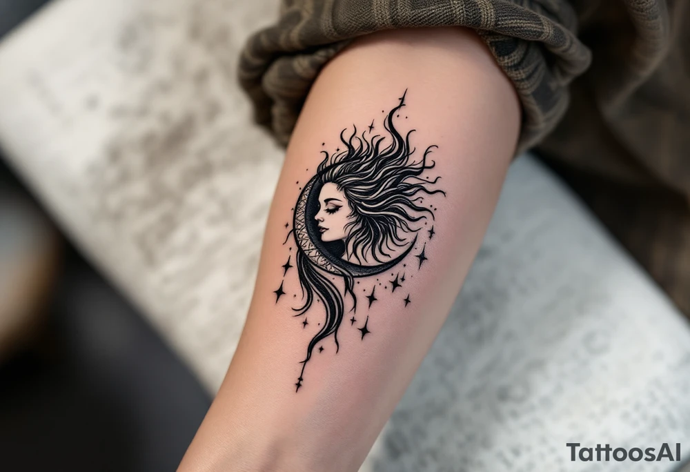 astrology moonsign aquarius in rough / mysterious aesthetic astrology inspired tattoo idea