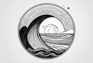 Sea shell with waves inside and sea creature tattoo idea