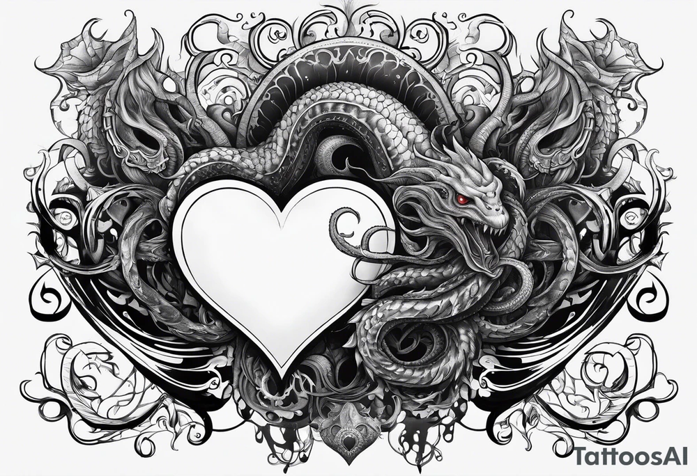 Long tattoo. Lovecraftian creature protecting a heart. tattoo idea