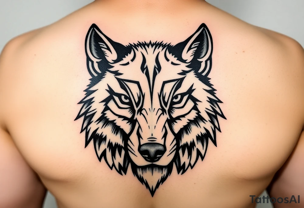 Wolf face to fit on quad above knee tattoo idea