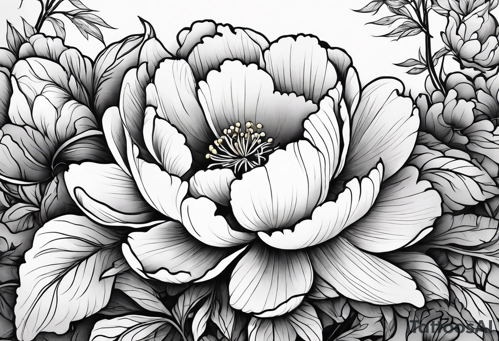 Praying in a peony garden tattoo idea