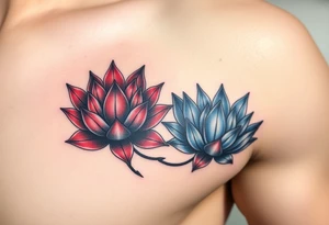 Two Lotus Flowers Intertwined(Red black and chrome blue are only colors possible) tattoo idea