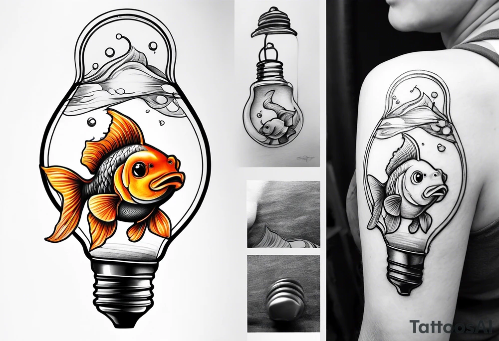 A goldfish inside of a lightbulb tattoo idea