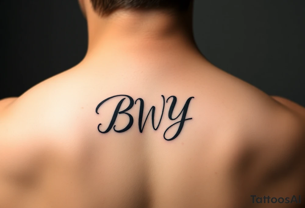 Inside finger tattoo with initials BWY in cursive tattoo idea