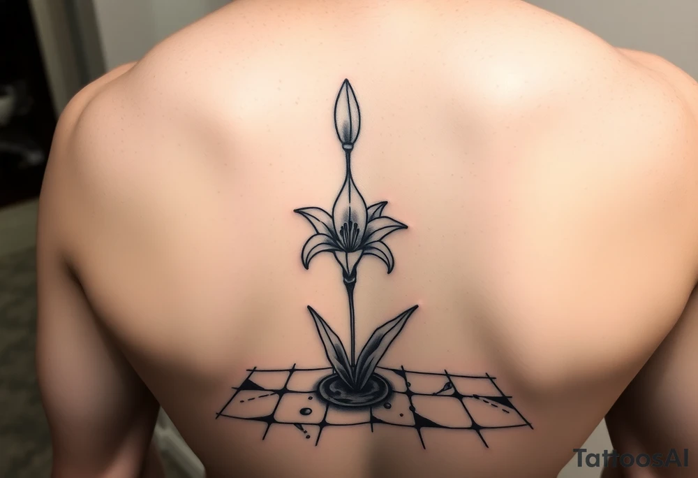 bathroom with lily coming up out of tile floor tattoo idea