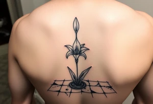 bathroom with lily coming up out of tile floor tattoo idea