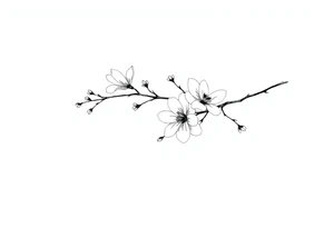 Graceful long magnolia branch with small flowers in early blossom stage with closed flowers tattoo idea