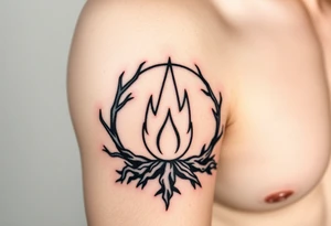 a round flame imprisoned in a roots circle tattoo idea